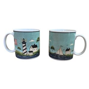Coastal Breeze Mugs (2) By the Sea Nautical Stoneware Sakura Warren Kimble 1998